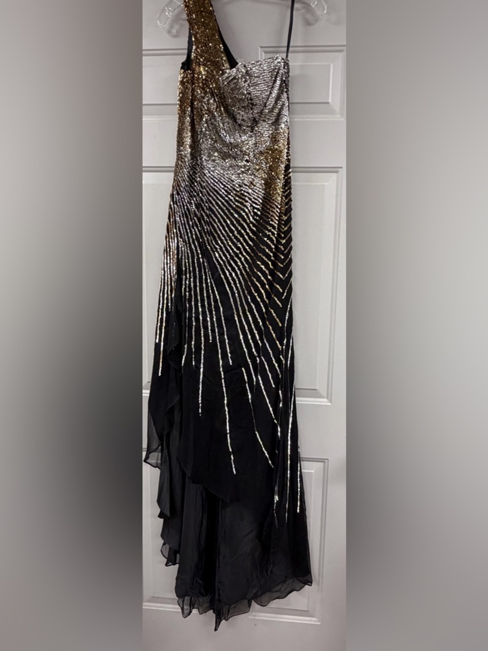 Black & Gold Sequin Dress with Radiant Stripes